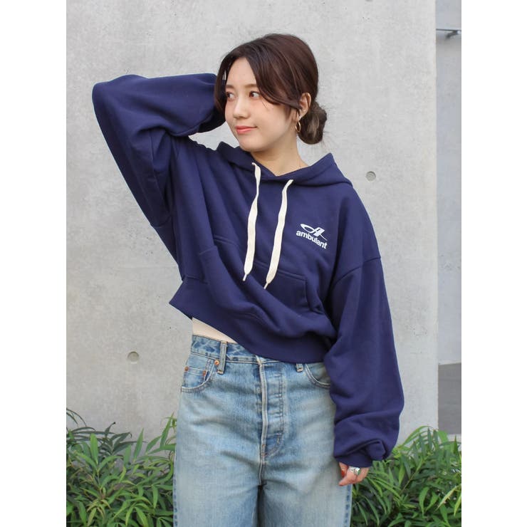 ネイビー | 【WEB限定】ショートロゴプリントパーカー | Ungrid