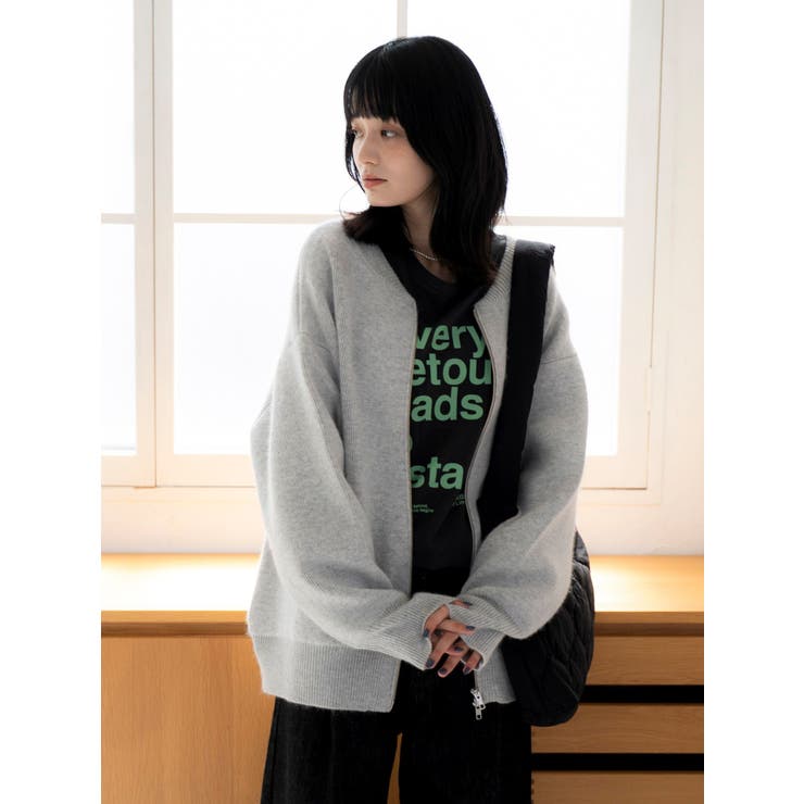 ライトグレー | アンゴラ混ジップニットカーデ | Ungrid