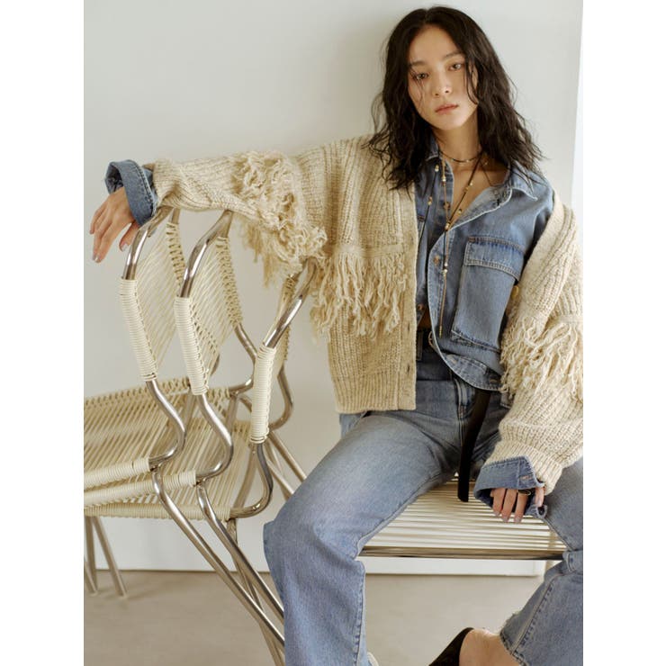アイボリー | フリンジデザインニットカーディガン | Ungrid