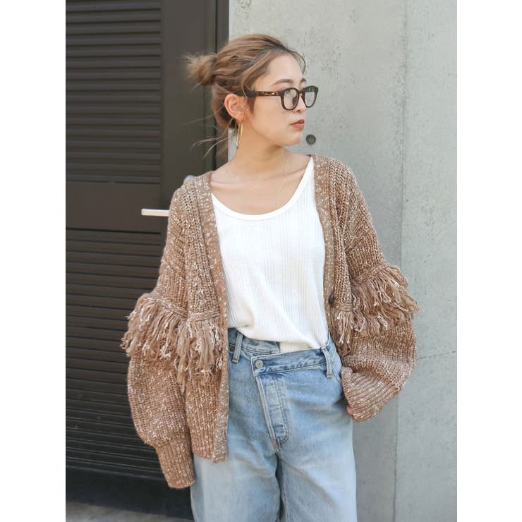 ブラウン | フリンジデザインニットカーディガン | Ungrid