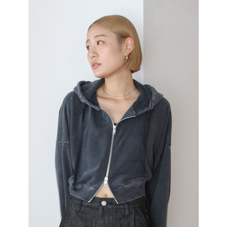 チャコールグレー | ダブルジップヴィンテージショートパーカー | Ungrid