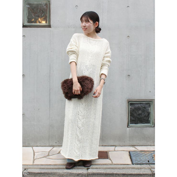 オフホワイト | ブークレレーシーニットワンピース | Ungrid
