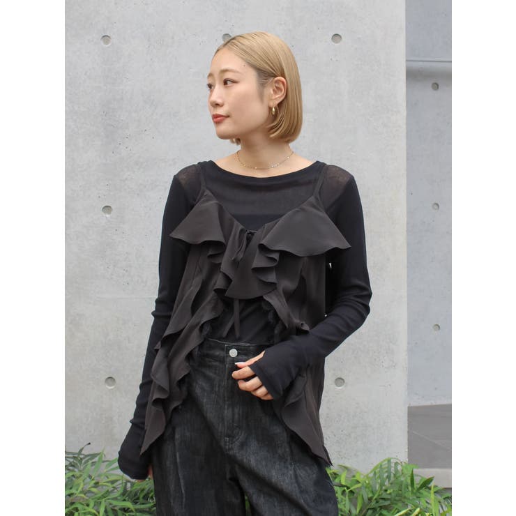 ブラック | フィブツイルフリルキャミ | Ungrid