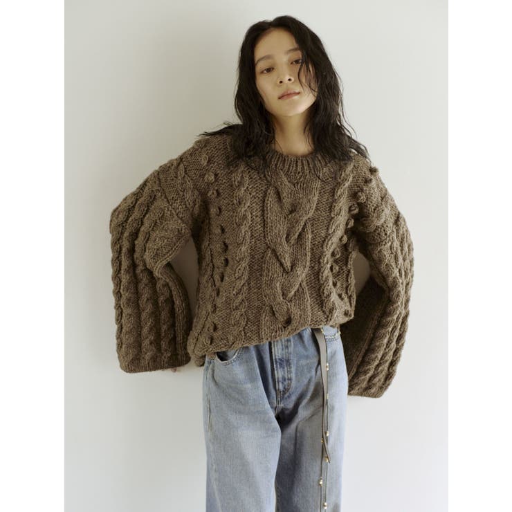 ブラウン | ルーズスリーブケーブルニット | Ungrid