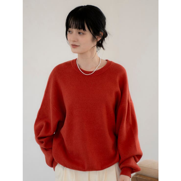 オレンジ | カシミヤ混スムース編みルーズニット | Ungrid