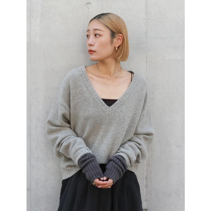 ライトグレー | ラムウールVネックニット | Ungrid