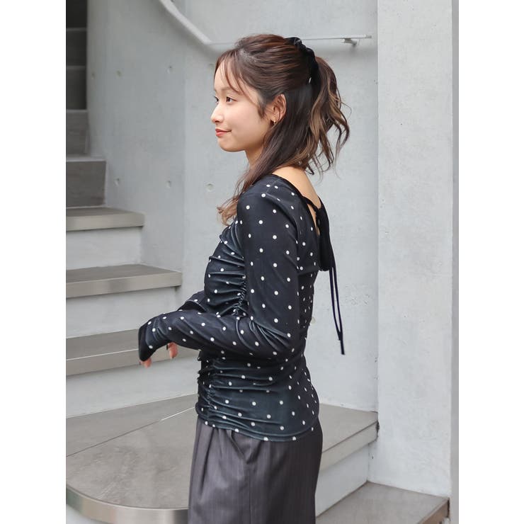 バックオープンドットシアーベロアロングスリーブTee | Ungrid | 詳細画像23 