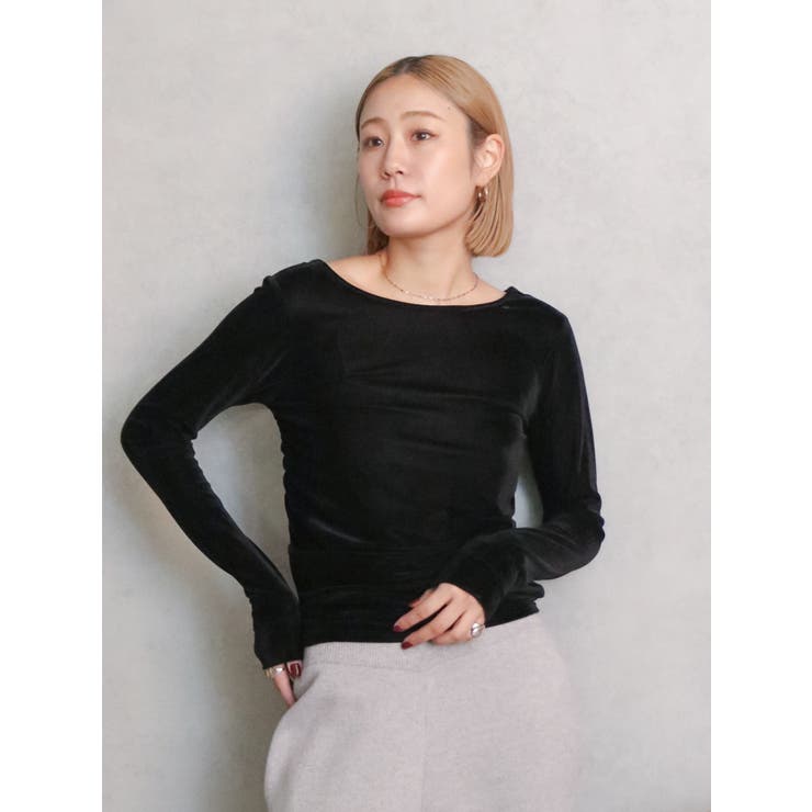 バックオープンドットシアーベロアロングスリーブTee | Ungrid | 詳細画像9 