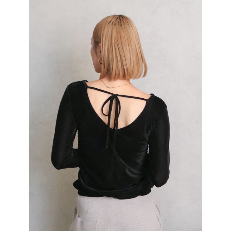 ブラック | バックオープンドットシアーベロアロングスリーブTee | Ungrid