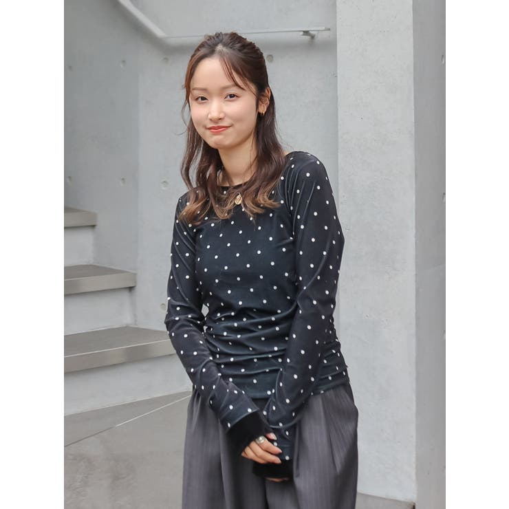 ミックス | バックオープンドットシアーベロアロングスリーブTee | Ungrid