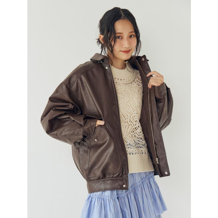 ブラウン | ポケットデザインフェイクレザーブルゾン | Ungrid