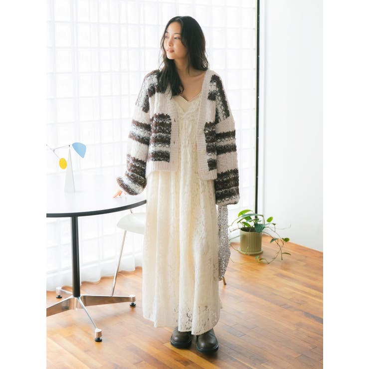 オフホワイト | バテン起毛レースキャミワンピース | Ungrid