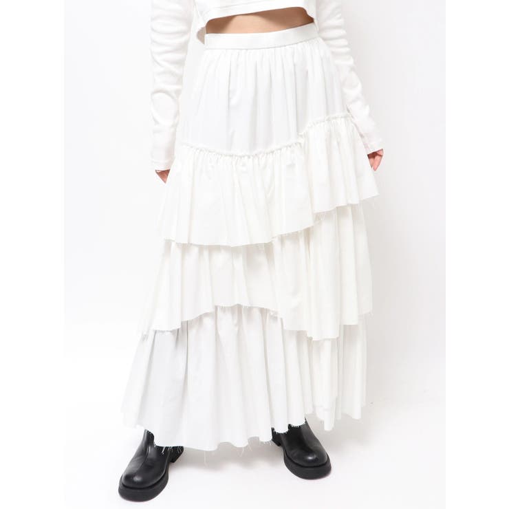 オフホワイト | カットオフデザインラッフルスカート | Ungrid