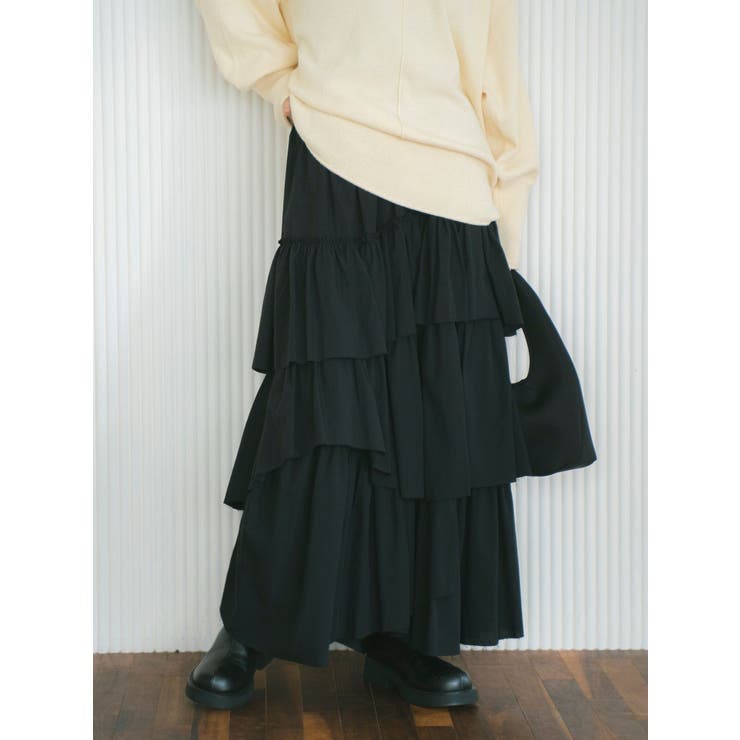 ブラック | カットオフデザインラッフルスカート | Ungrid