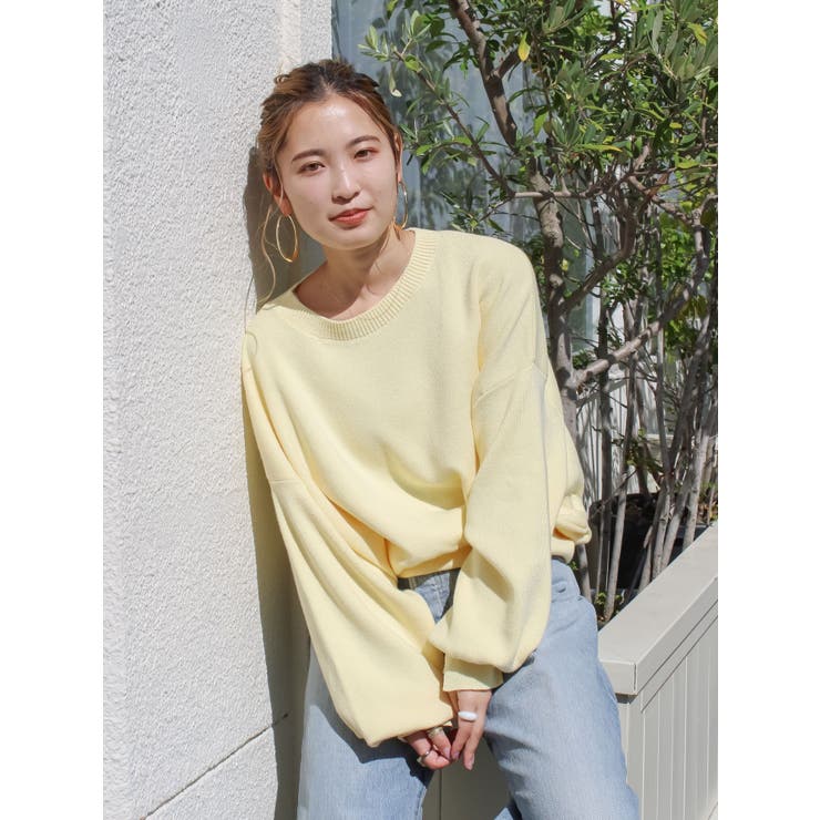 イエロー | コットン混ショートルーズニット | Ungrid