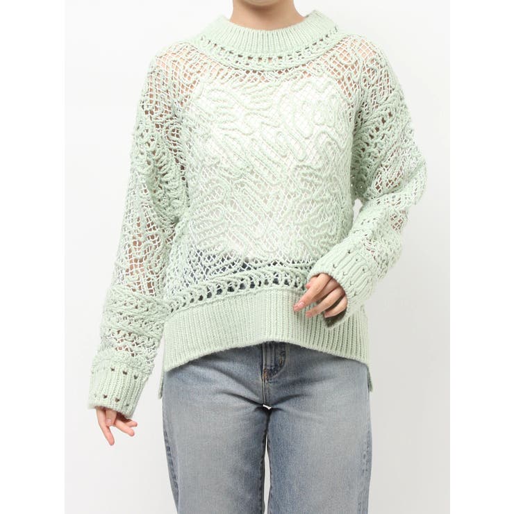 グリーン | レーシー刺繍ルーズニット | Ungrid