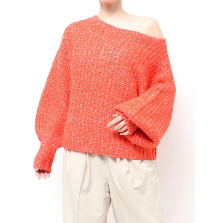 オレンジ | オフショルラメルーズニット | Ungrid