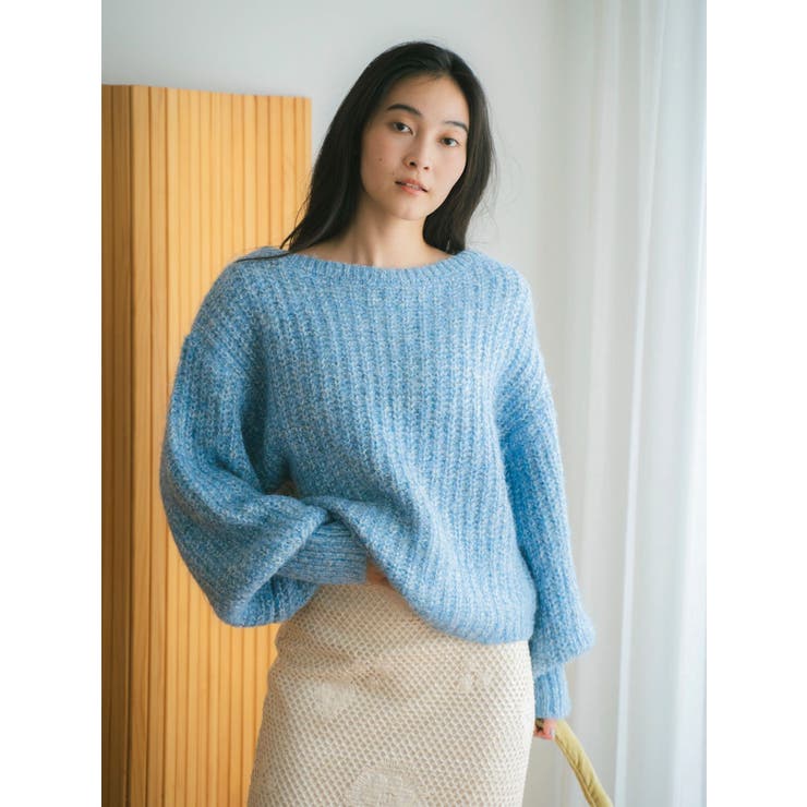 ブルー | オフショルラメルーズニット | Ungrid