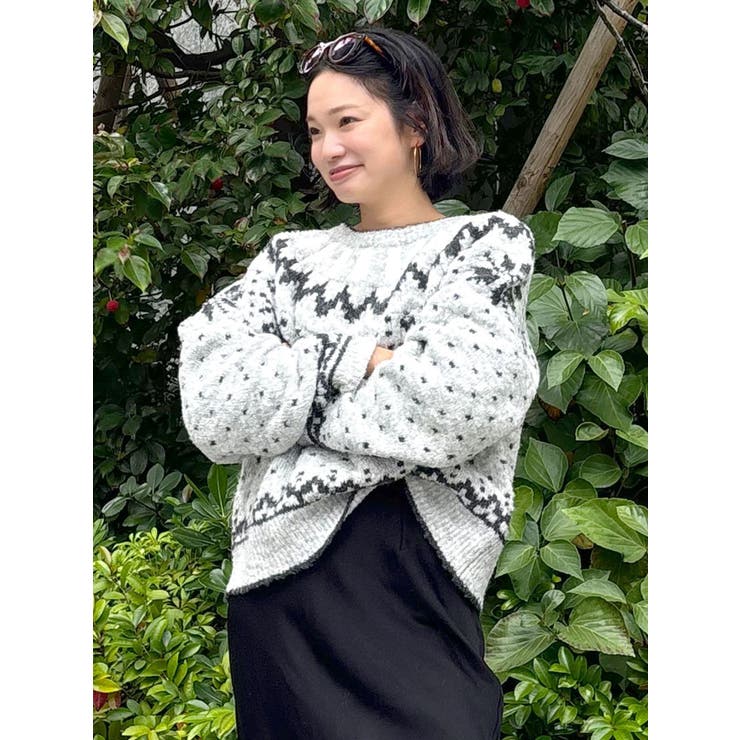 ライトグレー | 求心柄ルーズニット | Ungrid