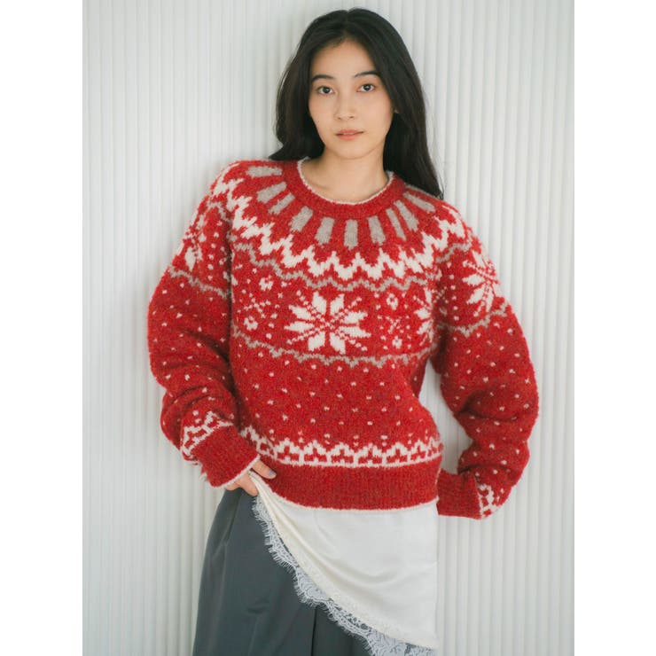 レッド | 求心柄ルーズニット | Ungrid