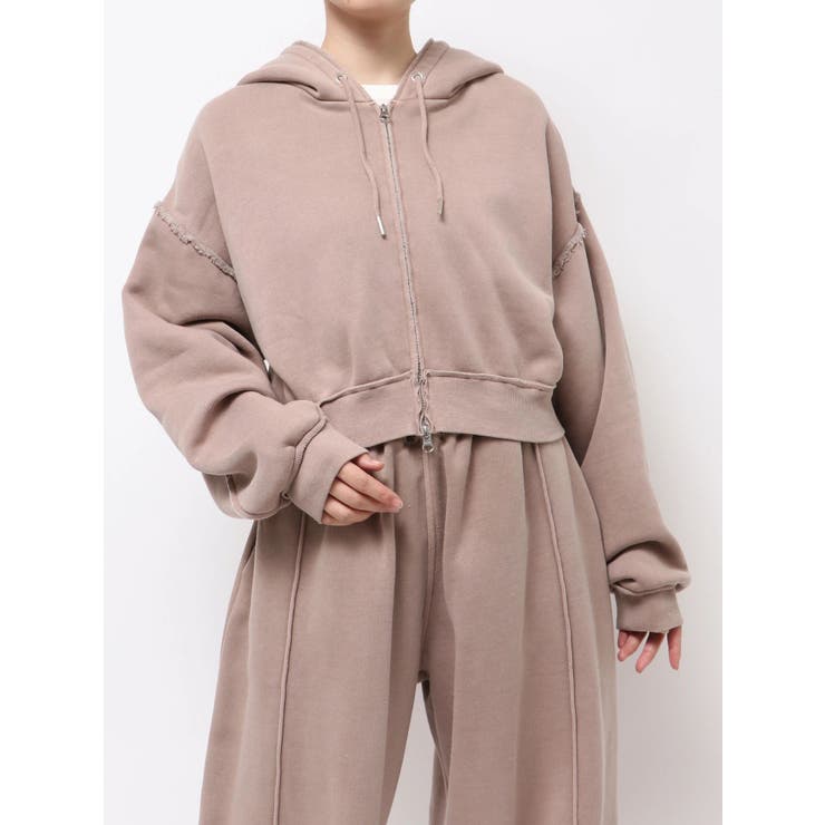 ベージュ | ダブルジップピグメントショートパーカー | Ungrid