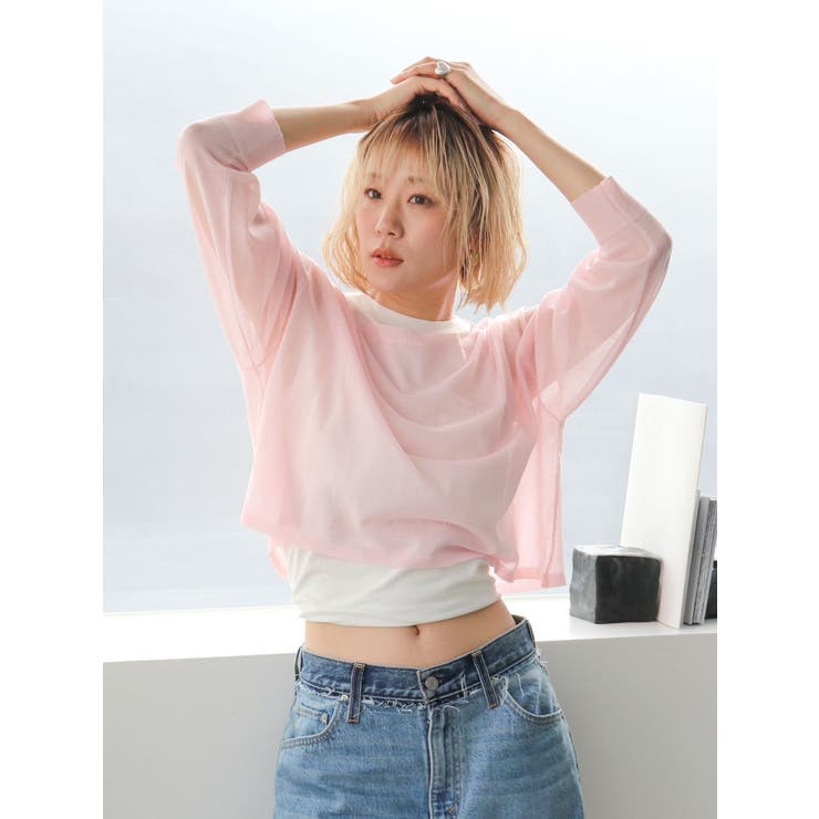 ピンク | 接触冷感ボートネックビックシルエットニット | Ungrid