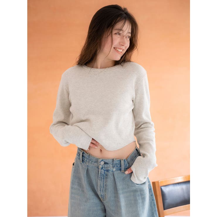 ライトグレー | バックオープンハニカムショートロングスリーブTee | Ungrid