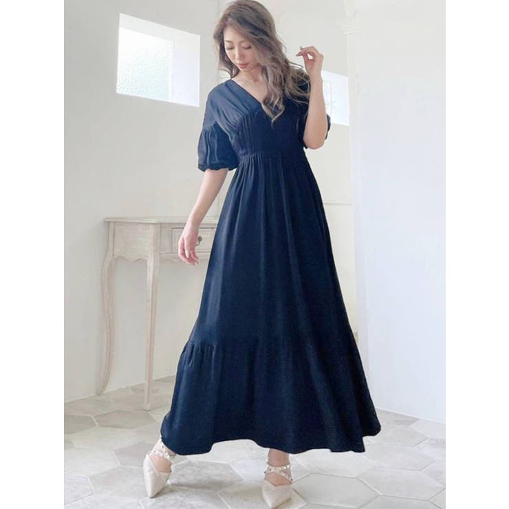 ボリュームスリーブ深Vワンピース[品番：MKSW0038621]｜RESEXXY