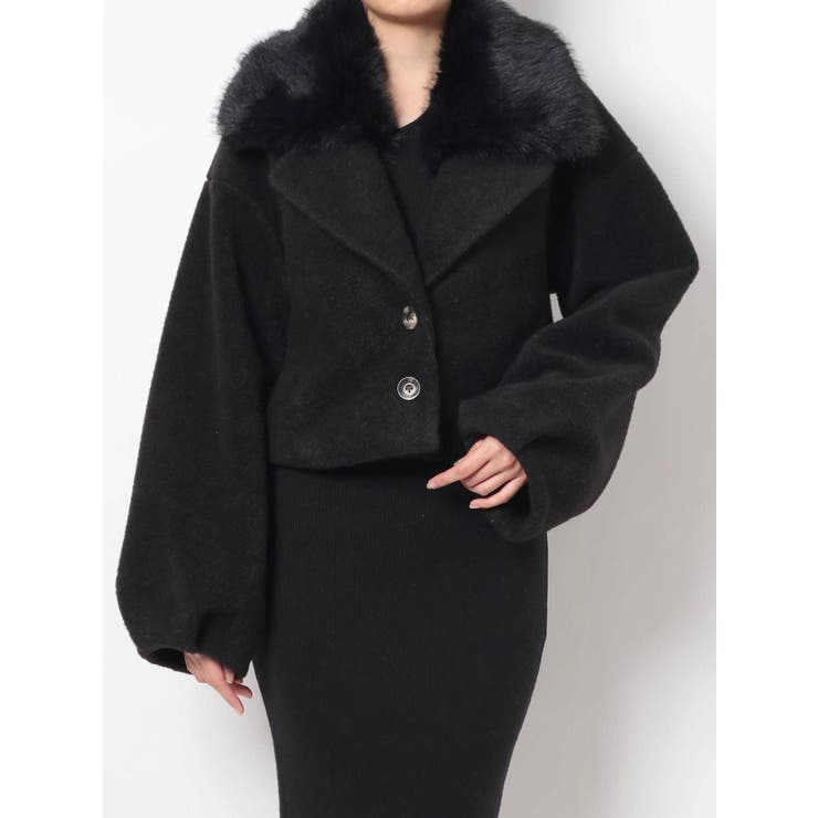 ファー付きブラッククロップドジャケット ファー付クロップドジャケット[品番：MKSW0040481]｜RESEXXY