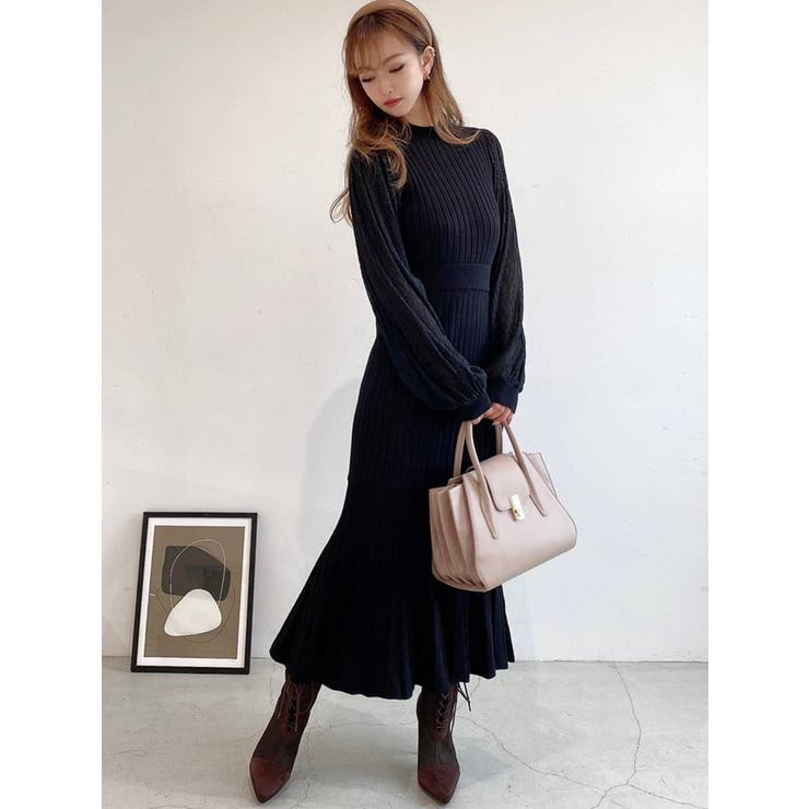 スリーブ切替マーメイドワンピース[品番：MKSW0040489]｜RESEXXY