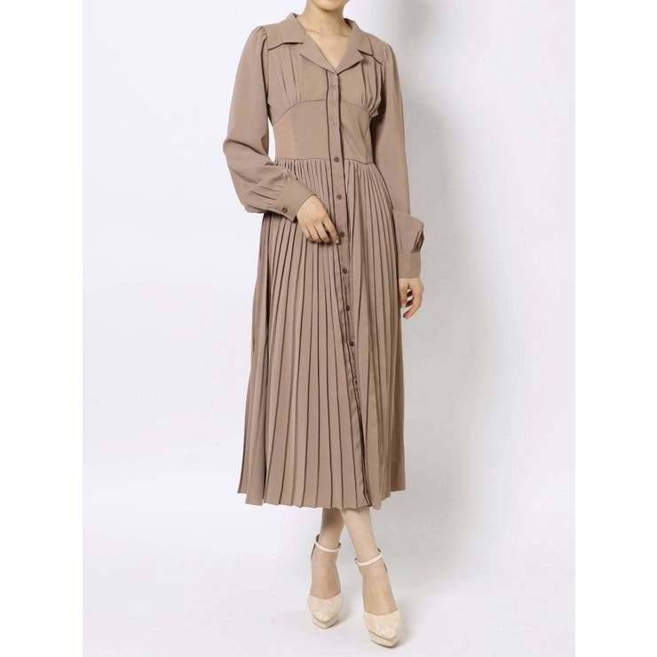 コルセットプリーツシャツワンピース[品番：MKSW0041081