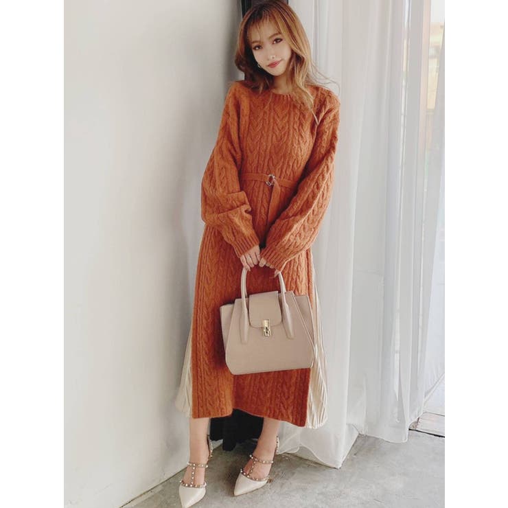 プリーツ切替ニットワンピース[品番：MKSW0041054]｜RESEXXY  