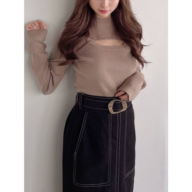 OPEN-SHOULDER ニット トップス Fubail / ショルダーオープンシアーニットプルオーバー