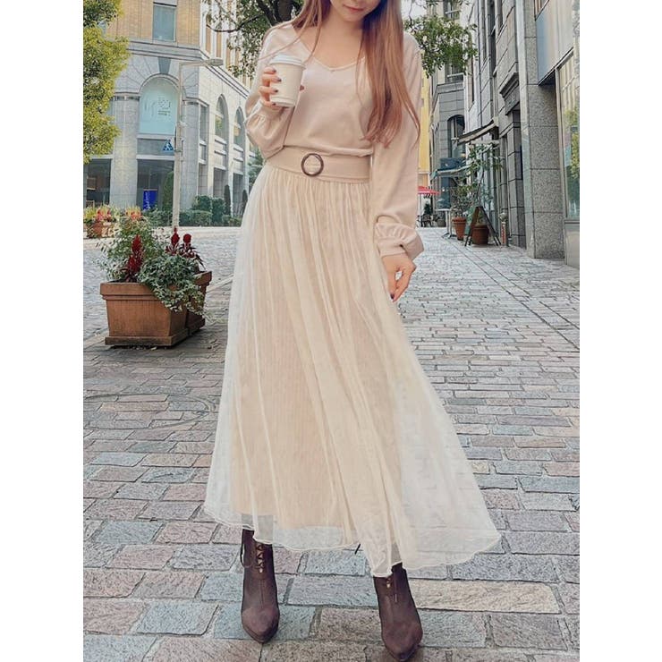 RESEXXY】 チュール切替ワンピース （ベージュ）