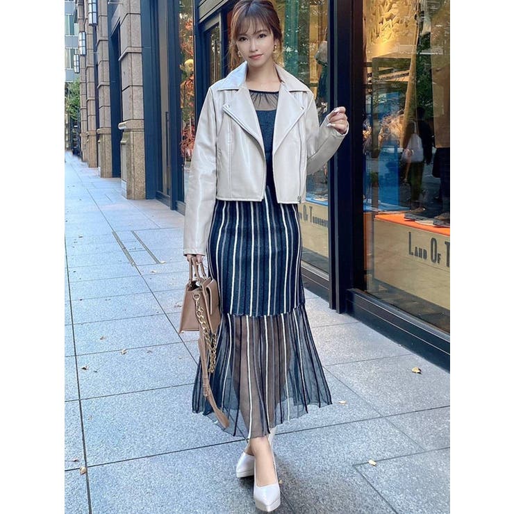 シースルーストライプマーメイドニットスカート【セットアップ