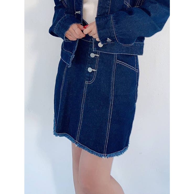 フォクシー] 美品 ネイビー フロントボタン ミニ丈 タイトスカート