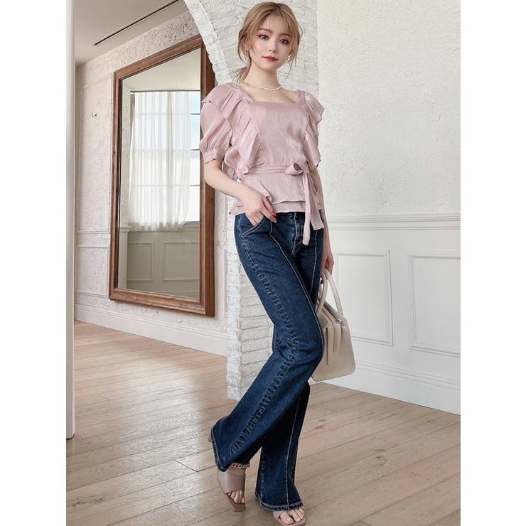 ロペ 23SS デニムラッフルブラウス×パンツ セットアップ ノースリーブ 38 セットアップ ノースリーブ デニム レディース : ZOZOTOWN Yahoo!店