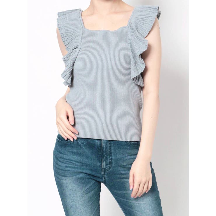 新品タグ付✨Sov. ソブ　近年モデル　ラッフルデザインニット　フリル　シフォン AKKO×Sov./ Vフロントラッフルプルオーバー(WEB限定) TOPS Night