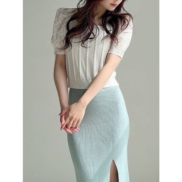 オフホワイト | マテリアルミックスショートニット | RESEXXY