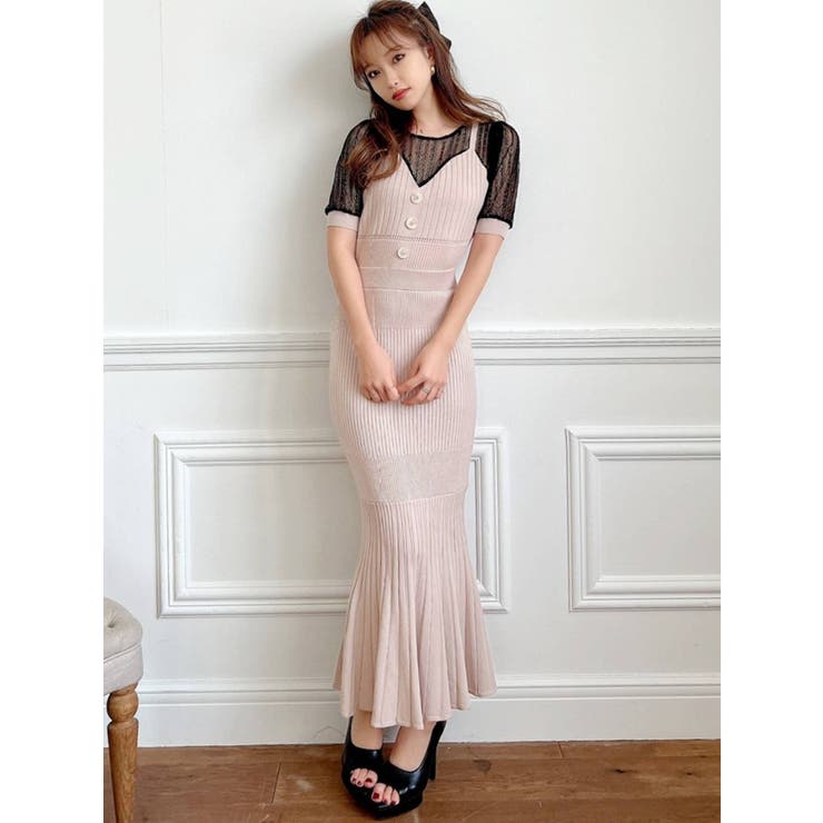 レースドッキングマーメイドニットワンピース[品番:MKSW0044394 レースドッキングマーメイドニットワンピース[品番:MKSW0044394