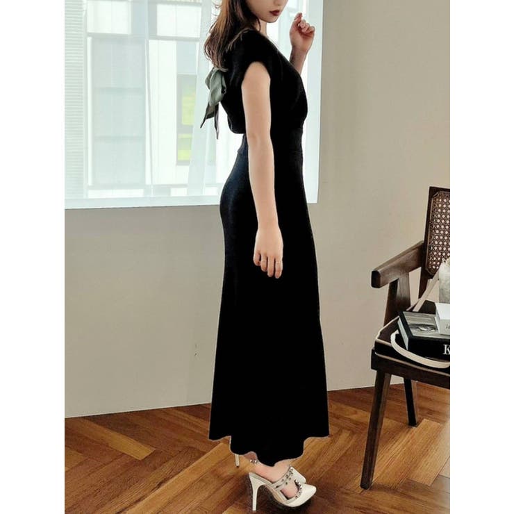 バックカシュクールニットワンピース[品番：MKSW0045343