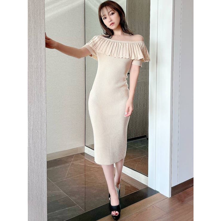 【セオリーリュクス】フィッシュテイルシアーワンピース☆Ｖネック☆オフホワイト☆M onepiece-07003 パイル 深Vネックオールインワン オフホワイト