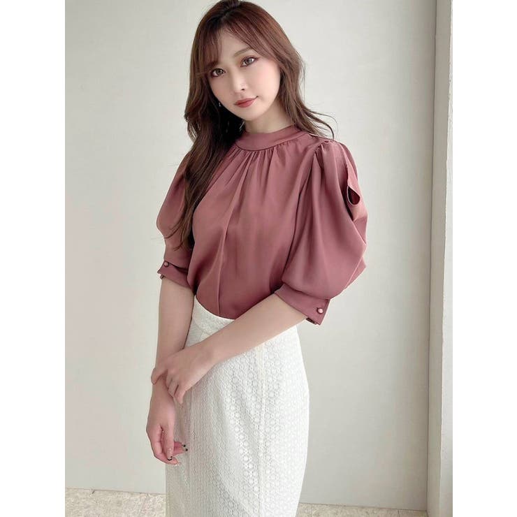 バックリボンスタンドカラーブラウス[品番：MKSW0047668