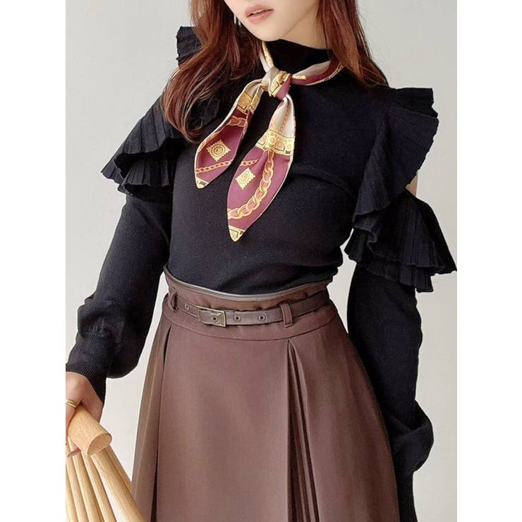 フリルスリーブスカーフニットトップス[品番：MKSW0047337]｜RESEXXY