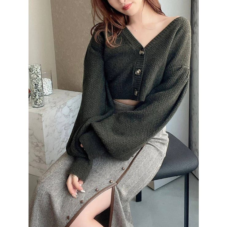 クロップドルーズニットカーディガン【セットアップ着用可能】[品番  