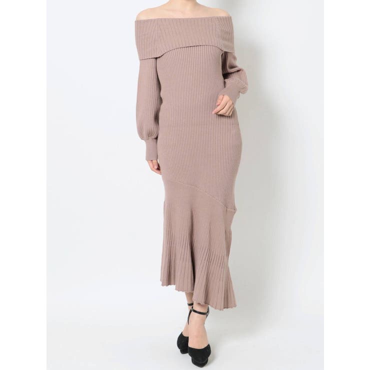 アシンメトリーオフショルニットワンピース[品番：MKSW0047987