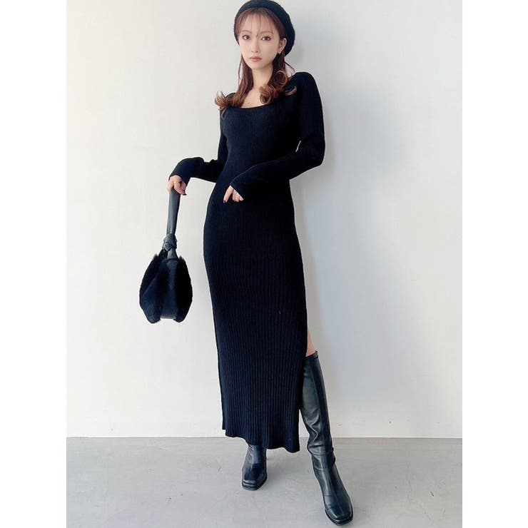 ◆DIESEL 21SS 最新作◆M-EMERALD ニットワンピース◆Black◆ スリットタイトニットワンピース[品番：MKSW0047492]｜RESEXXY