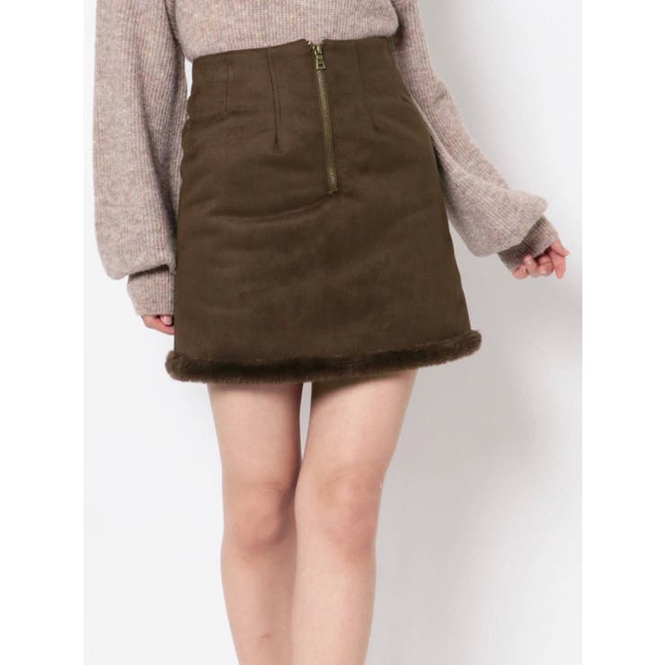 ジップデザインフェイクムートンスカート【セットアップ着用可能
