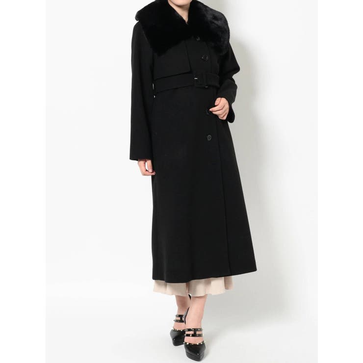 WEB限定】フラッフィーカラーロングコート[品番：MKSW0048469