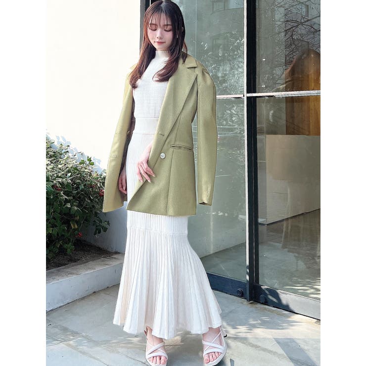 ショルダーギャザーツイードミディジャケット【セットアップ着用